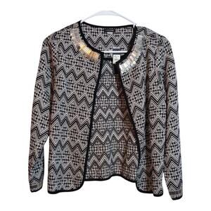 River Island Black and White Embellished Jacquard Open-front Jacket Size 11-12